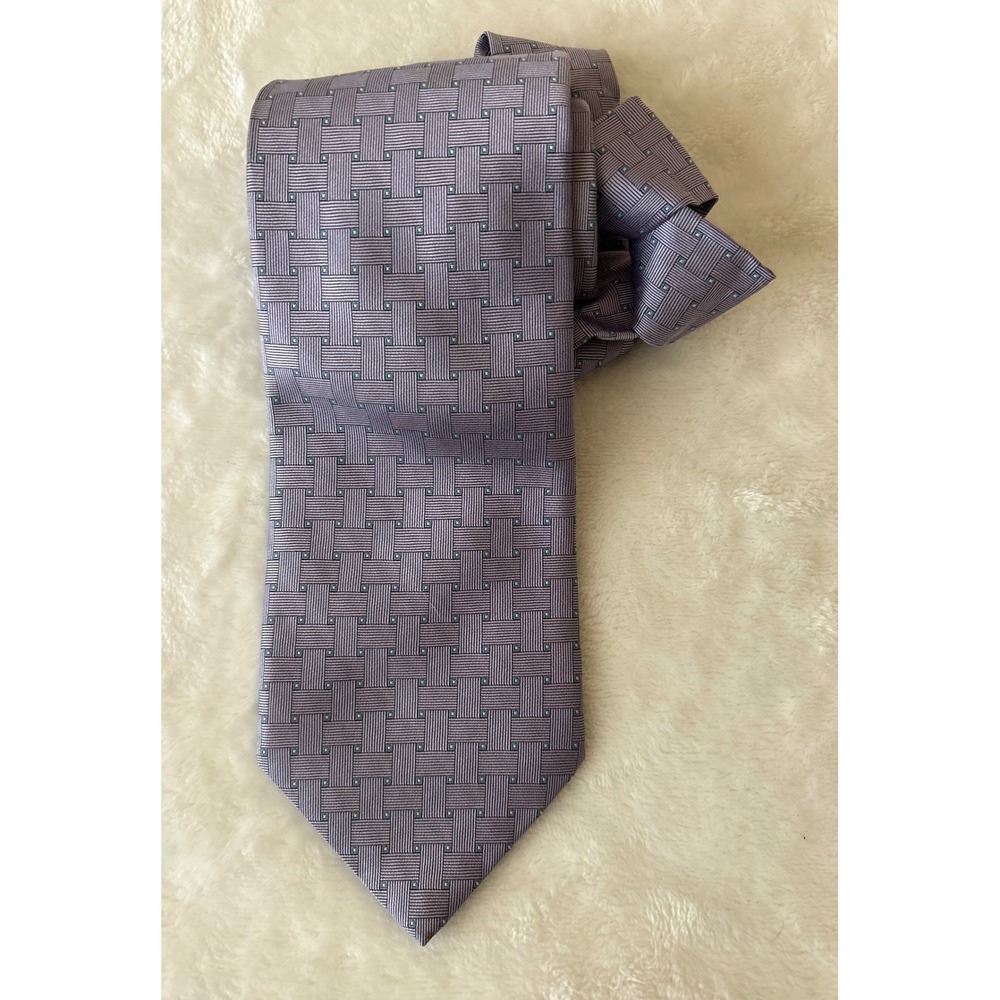 Brooks Brothers 346 Mens Lavender‎ Purple Geometric Basketweave Silk Necktie USA